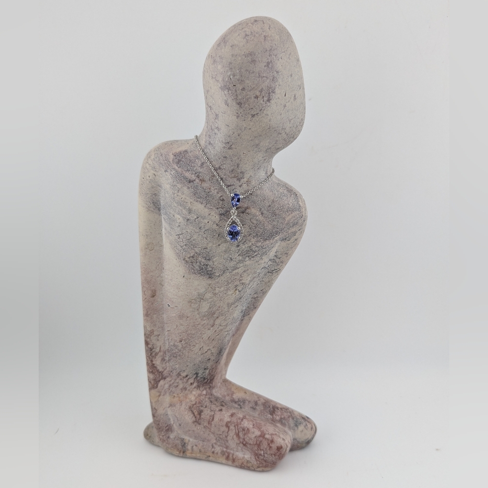 Tourmaline And Moissanite Teardrop Sterling Silver Pendant Necklace - Picture 2 of 5